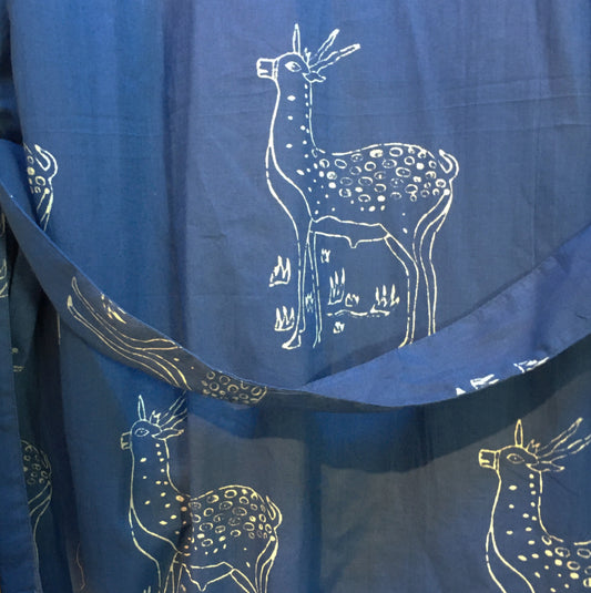 Block Print Yukata Kimono - Indigo Deer Motif