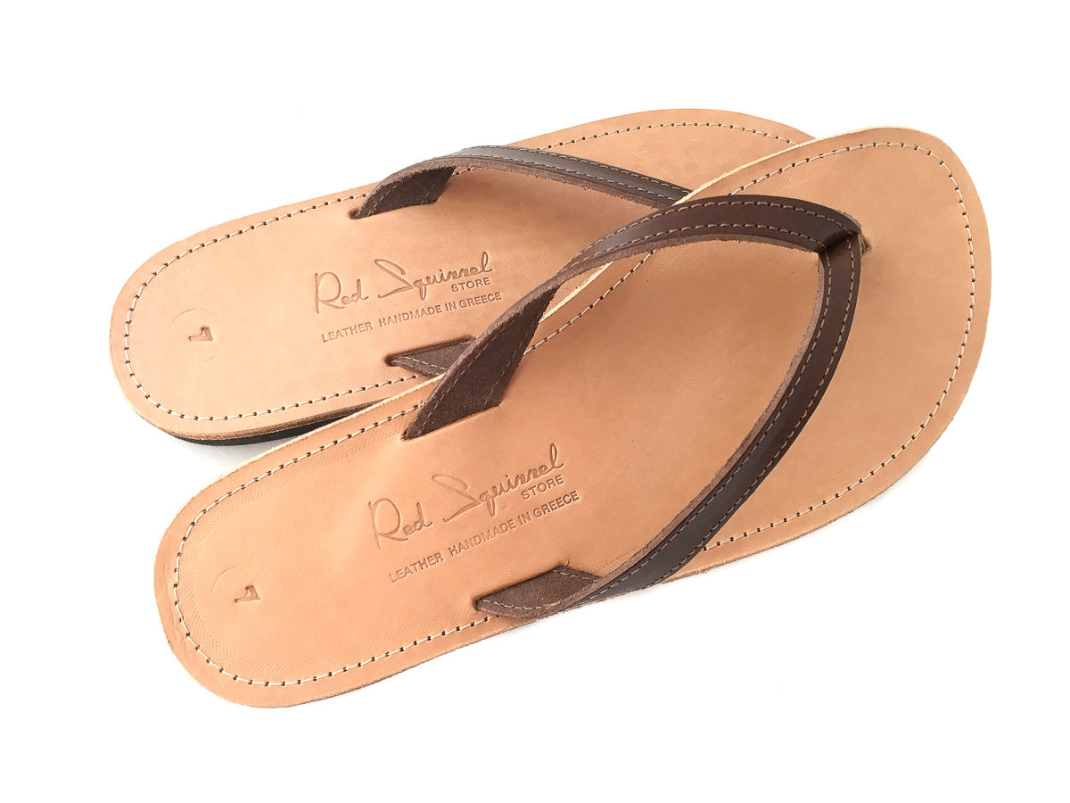 Classic Greek Leather Flip-Flop Sandals - Chocolate Brown