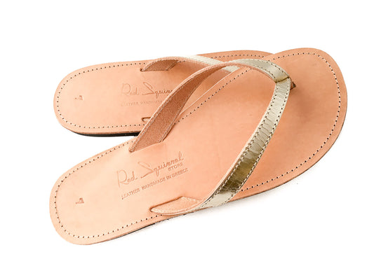 Classic Greek Leather Flip-Flop Sandals - Gold