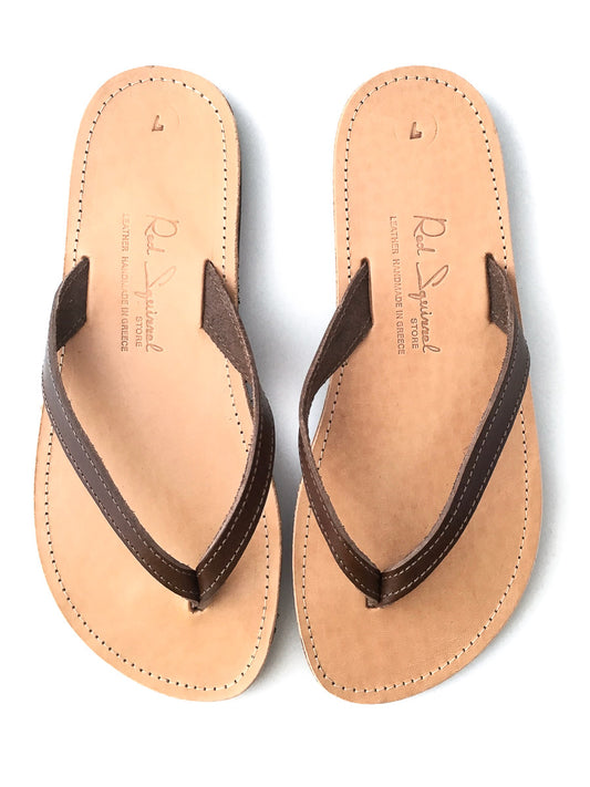 Classic Greek Leather Flip-Flop Sandals - Chocolate Brown