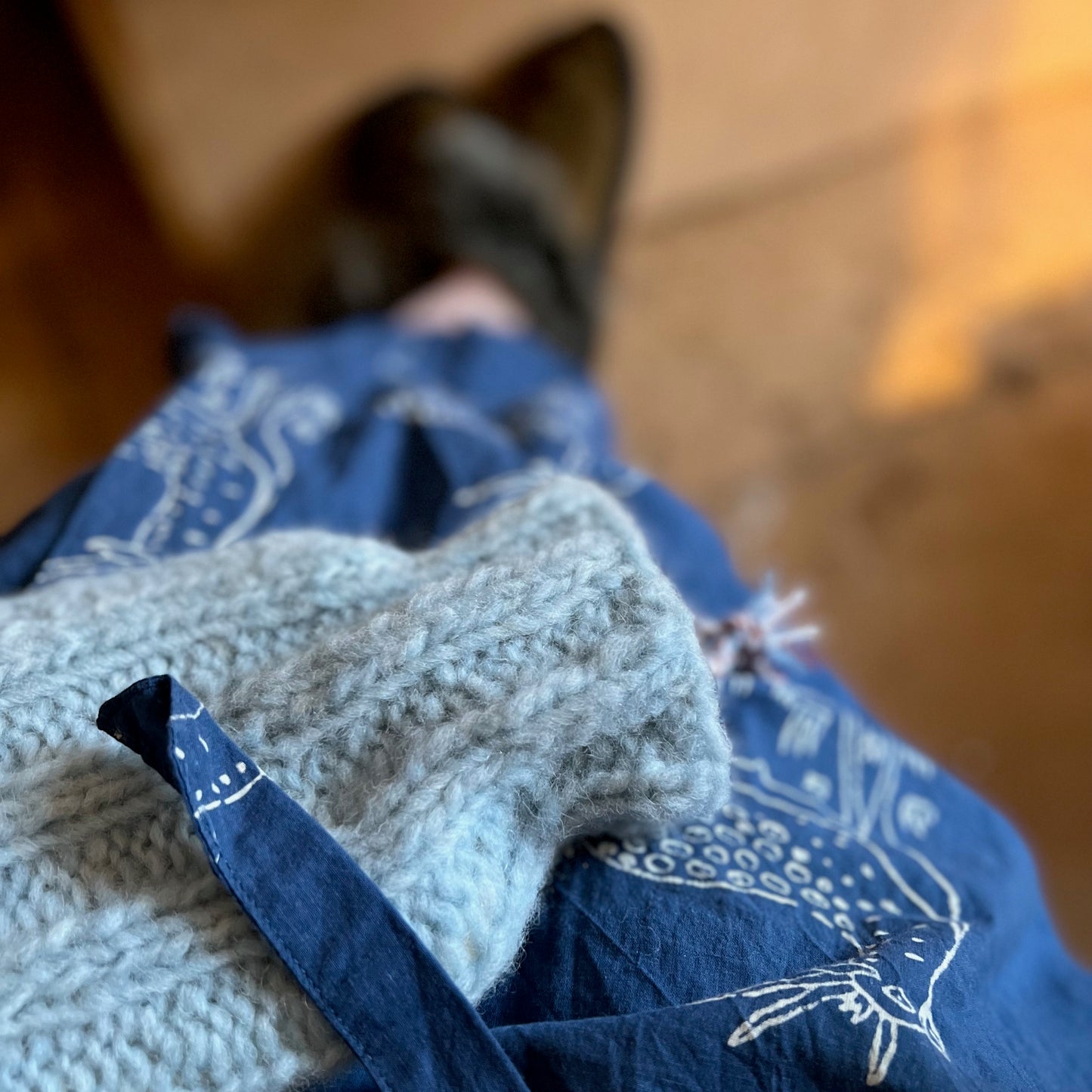 Block Print Yukata Kimono - Indigo Deer Motif