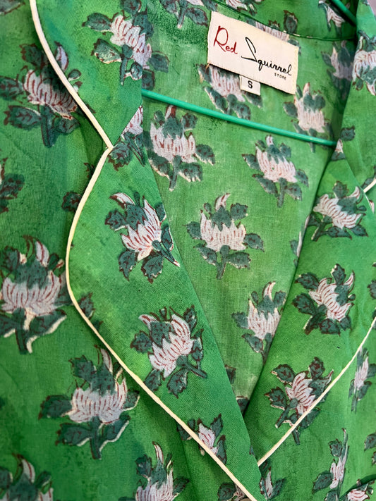 Block Print Pyjamas - Floral Pea Green