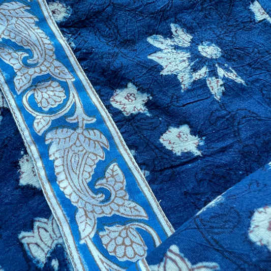 Block Print Kimono Robe - Indigo Flowers and Vines