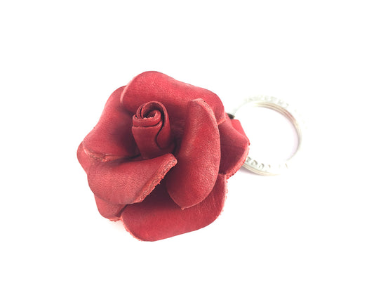 Red Rose Leather Keyring