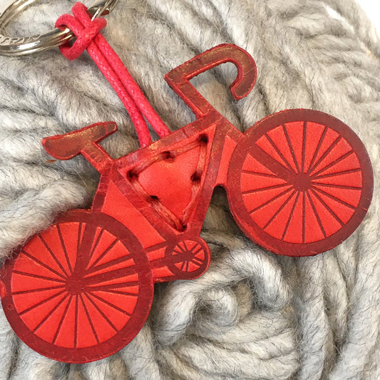 Bicycle Leather Keyring - Red