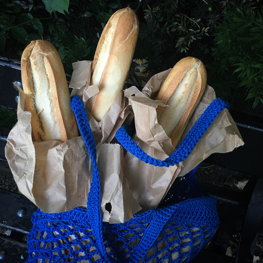 Hand Crochet Cotton Market Bag - Blue