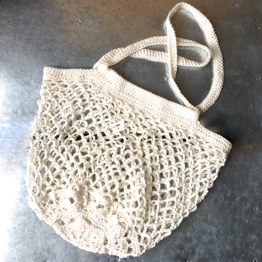 Hand Crochet Cotton Market Bag - Creamy White