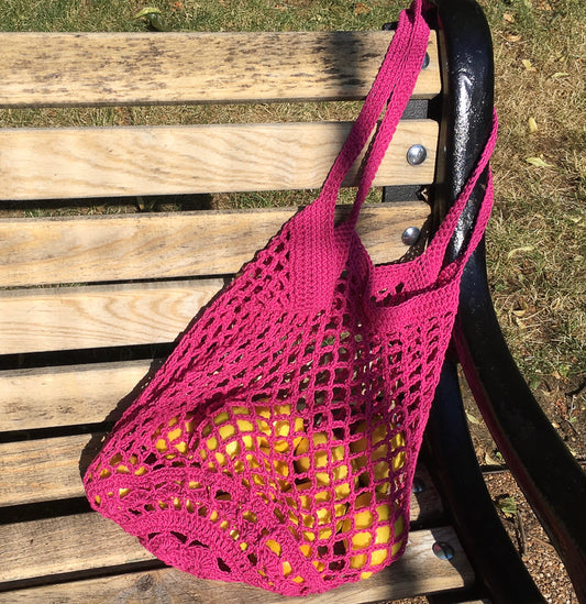 Hand Crochet Cotton Market Bag - Pink
