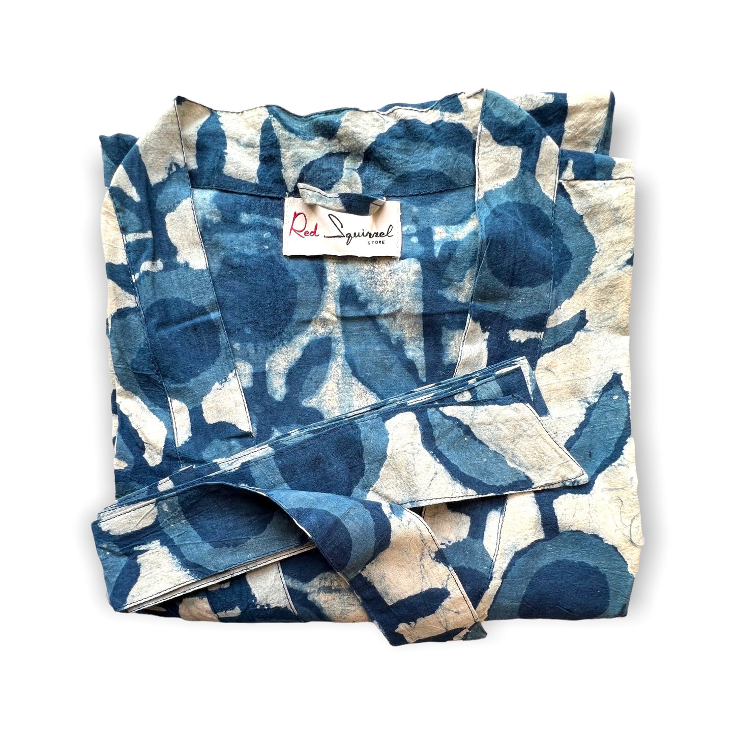 Block Print Kimono Robe - Indigo Big Daisy Chain Blue and White