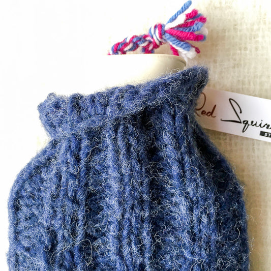 Mini Hot Water Bottle & Cover Dark Blue
