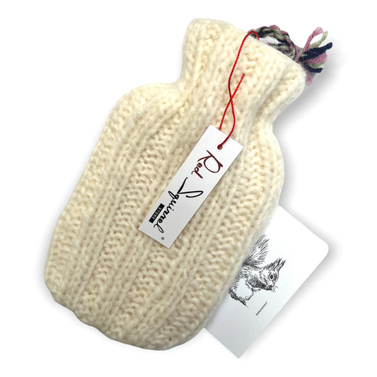 Mini Hot Water Bottle & Cover Creamy White