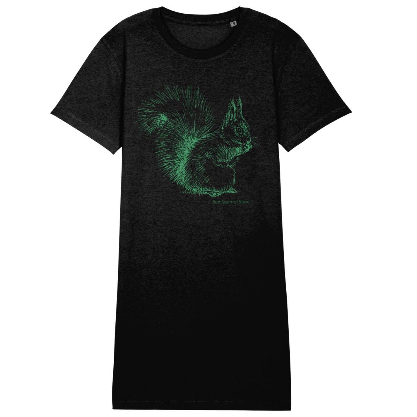 Organic T-shirt Dress Black with Green Squirrel