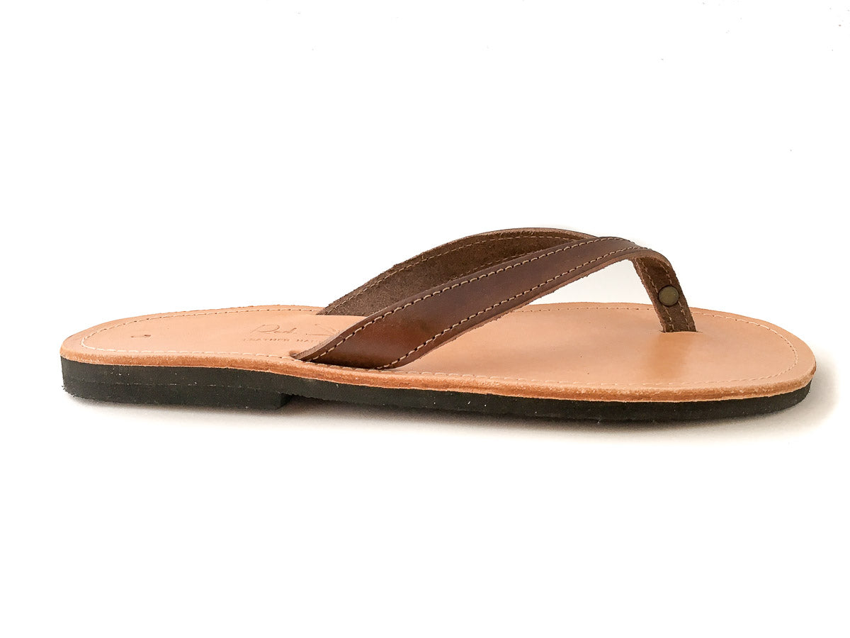 Classic Greek Leather Flip-Flop Sandals - Chocolate Brown