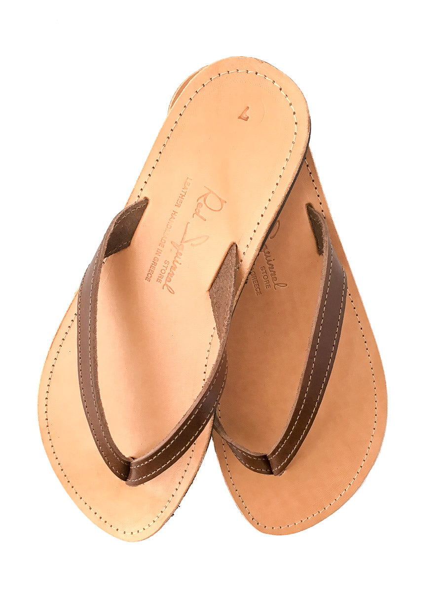 Classic Greek Leather Flip-Flop Sandals - Chocolate Brown