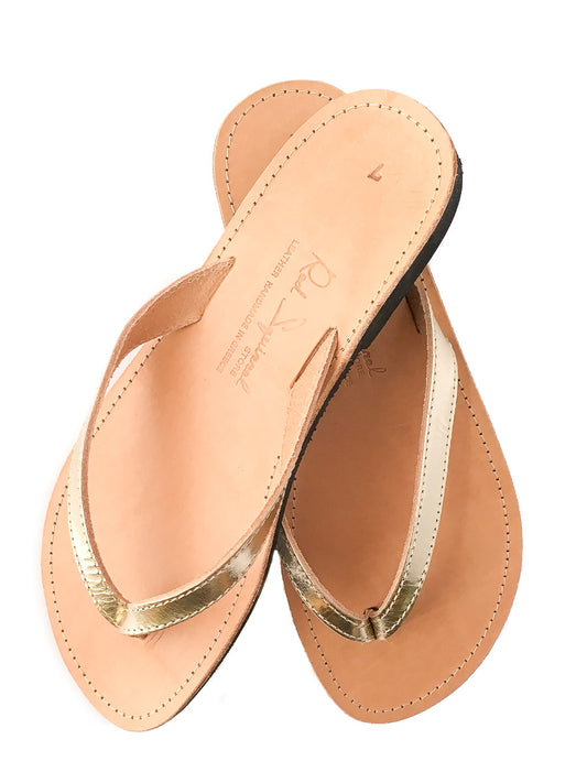 Classic Greek Leather Flip-Flop Sandals - Gold