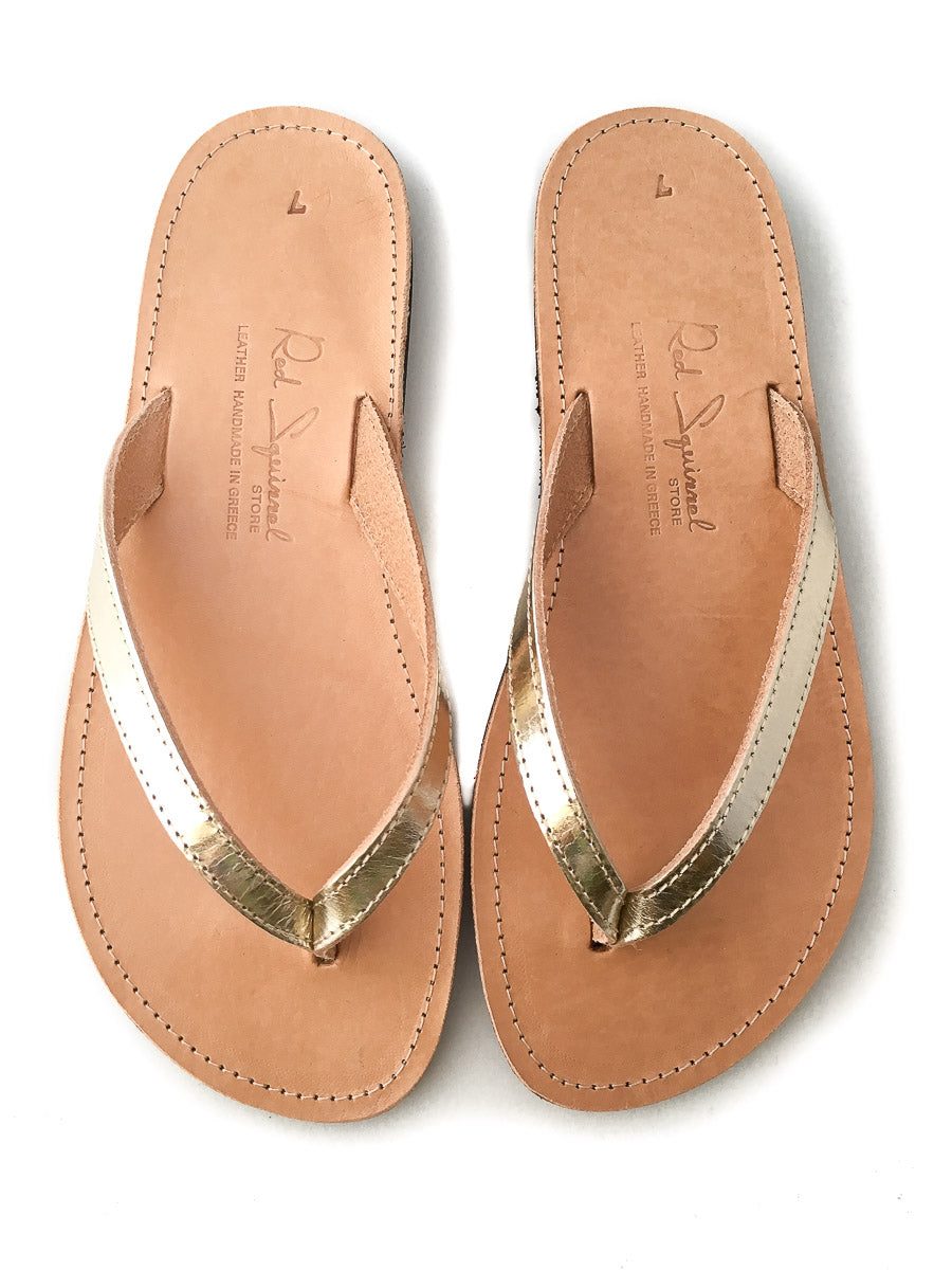 Classic Greek Leather Flip-Flop Sandals - Gold
