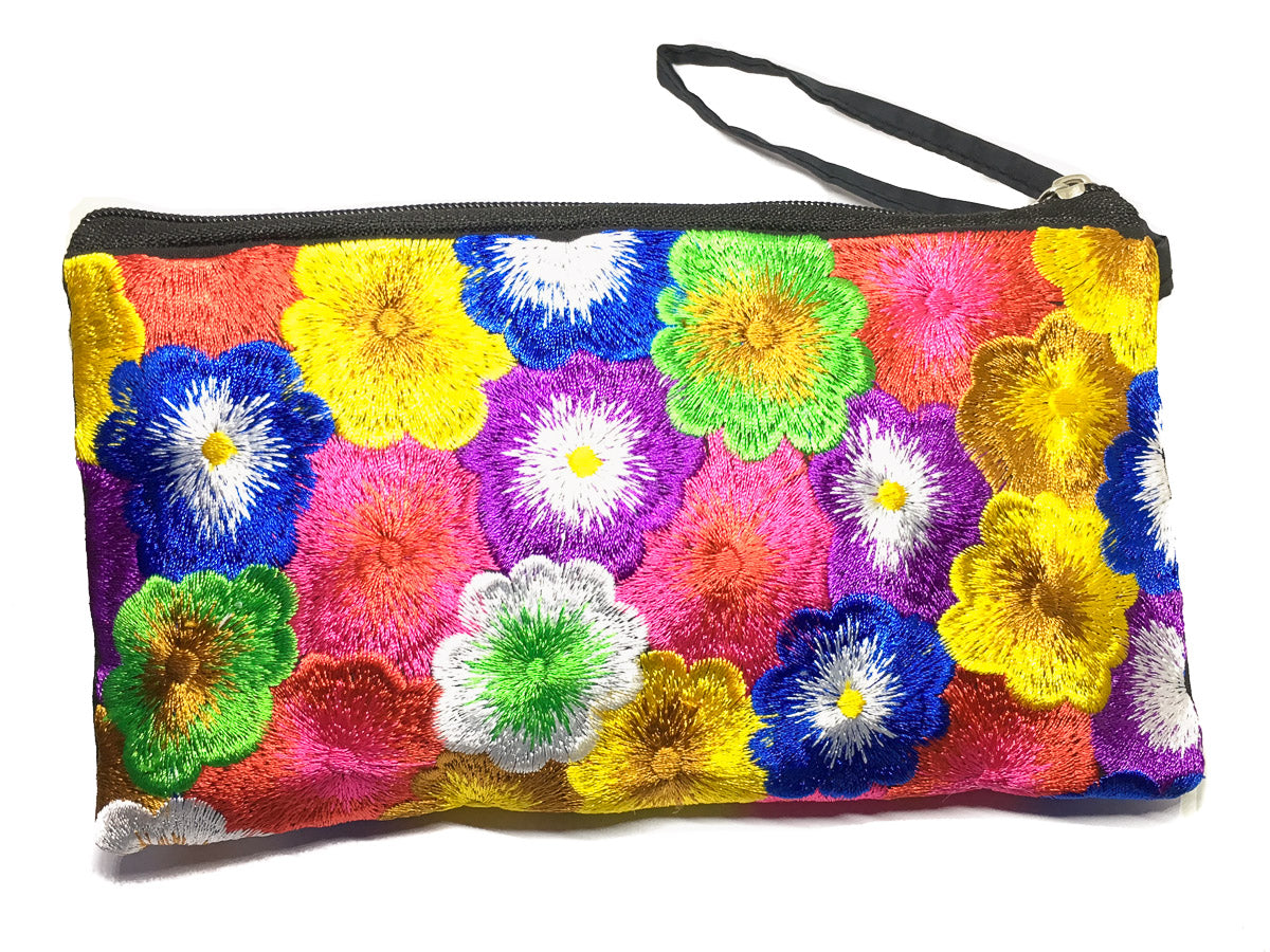 Embroidered Silk Zip Purse - Crowded Blossoms