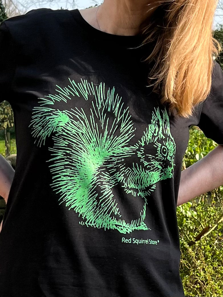 Organic T-shirt Dress Black with Green Squirrel Red Squirrel Store Organic T-shirt Dress Black with Green Squirrel Red Squirrel Store