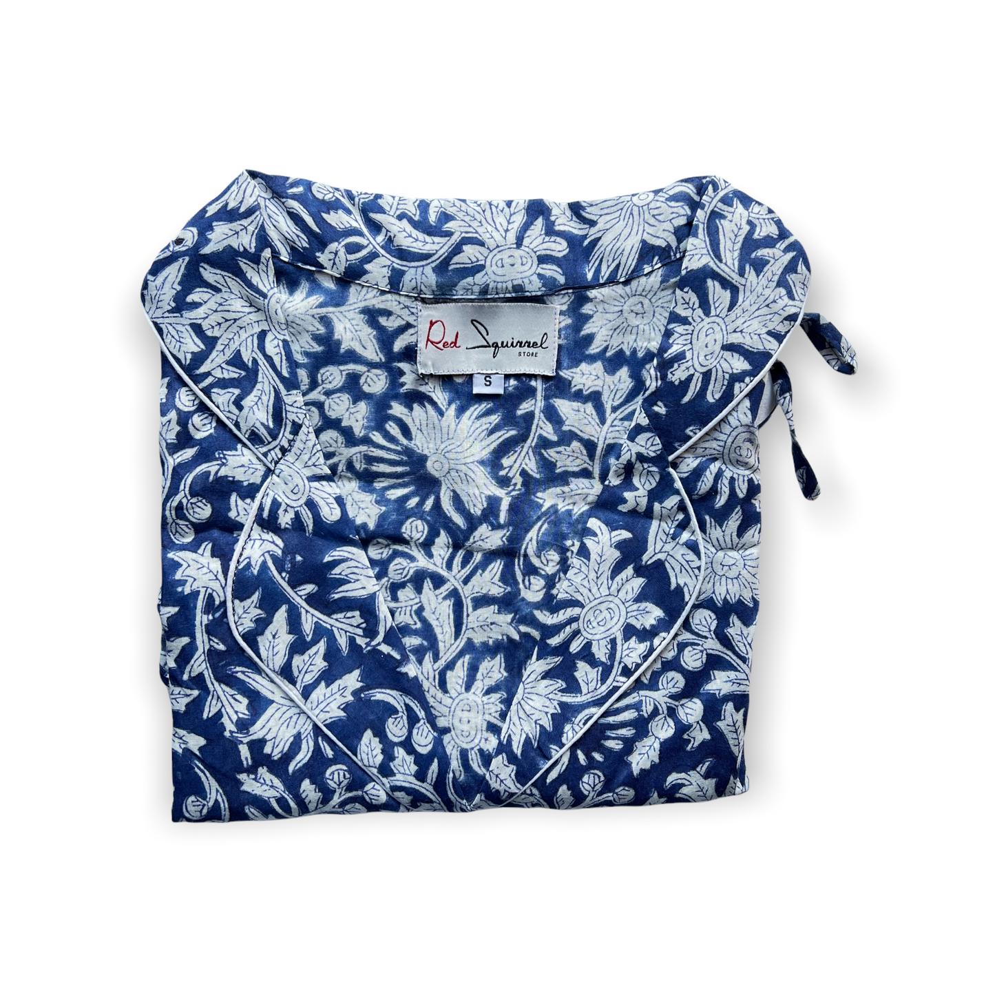 Block Print Pyjamas - Flowers and Leaves Deep Blue White
