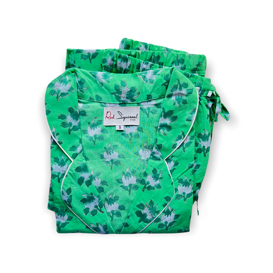 Block Print Pyjamas - Floral Pea Green
