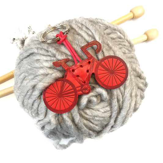 Bicycle Leather Keyring - Red