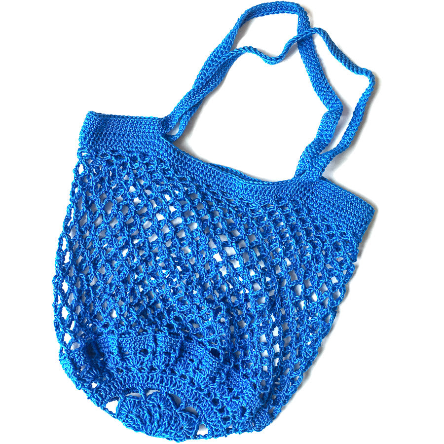 Hand Crochet Cotton Market Bag - Blue