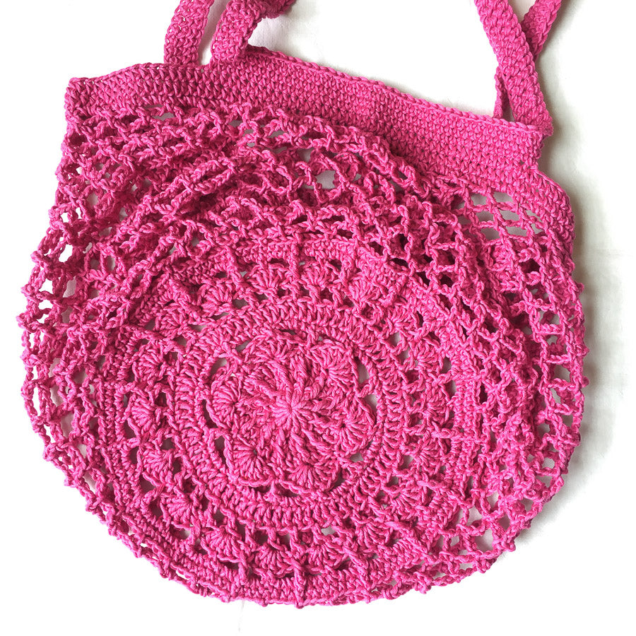 Hand Crochet Cotton Market Bag - Pink