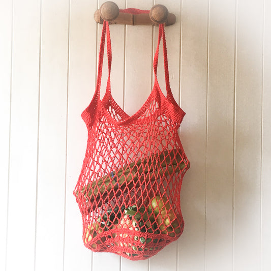 Hand Crochet Cotton Market Bag - Red