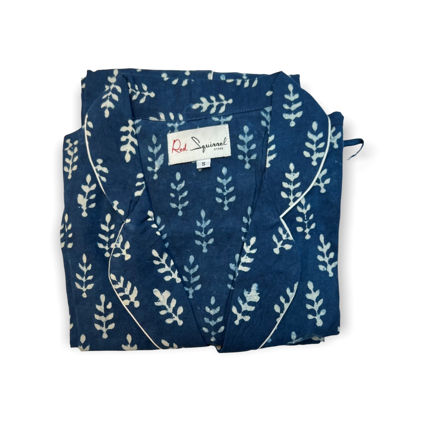 Block Print Pyjamas - Indigo Little Leaf Twig